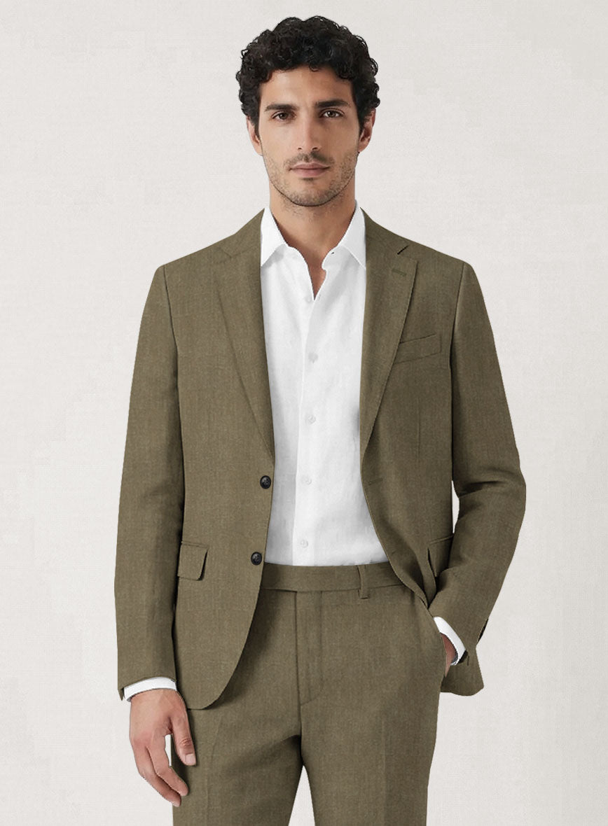 Italian Prato Tan Herringbone Linen Jacket - StudioSuits