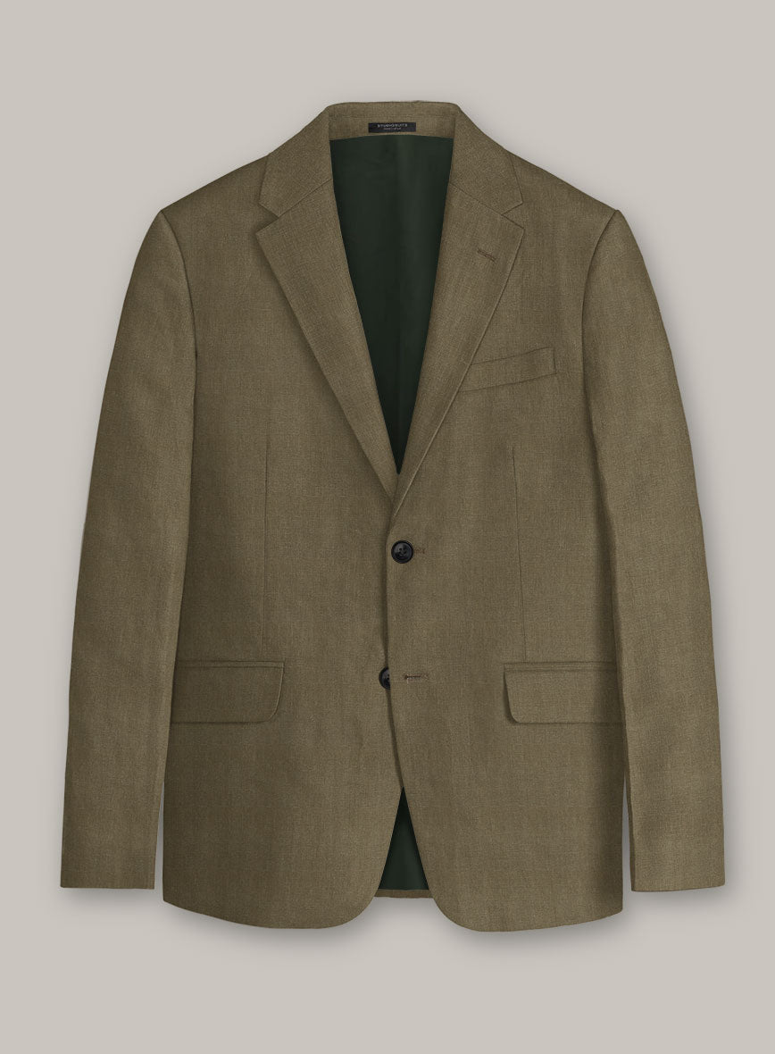 Italian Prato Tan Herringbone Linen Jacket - StudioSuits