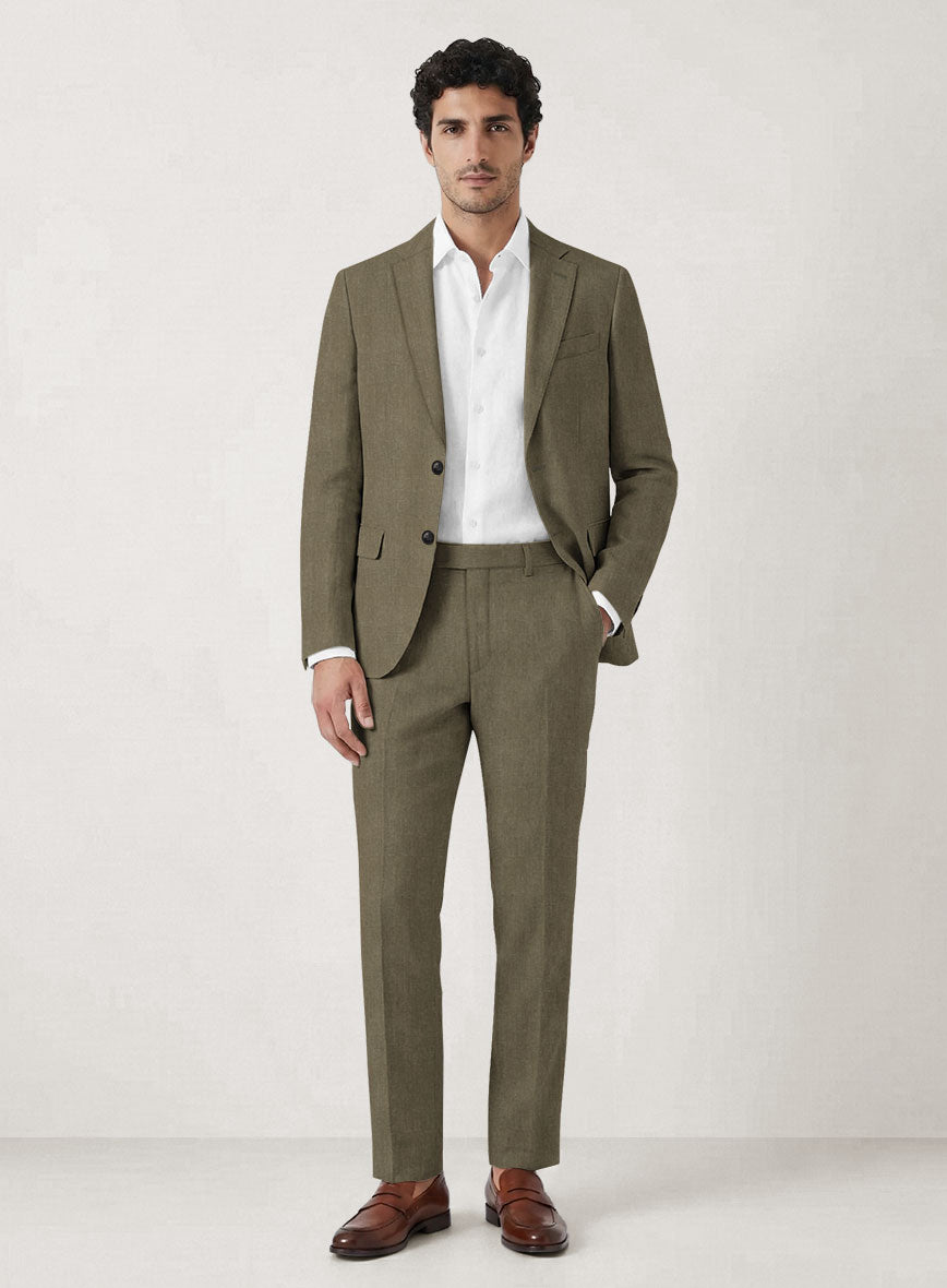 Italian Prato Tan Herringbone Linen Suit - StudioSuits