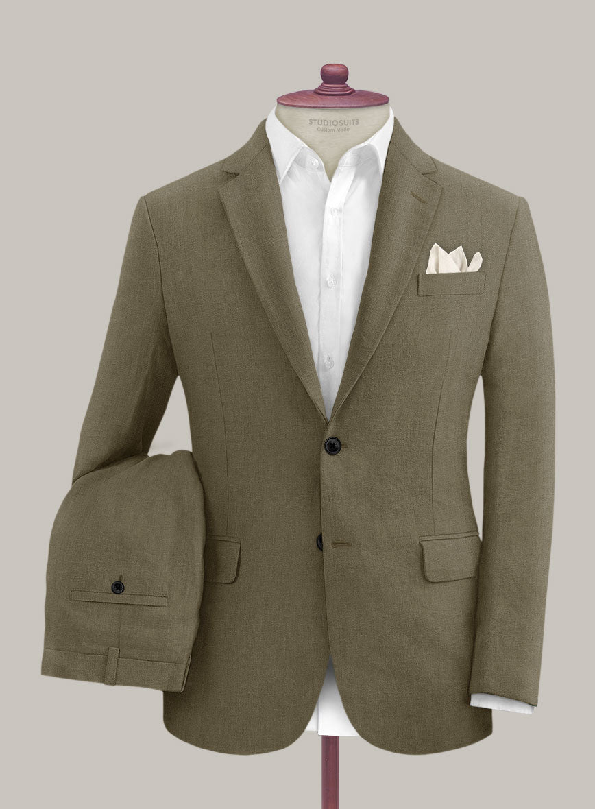 Italian Prato Tan Herringbone Linen Suit - StudioSuits