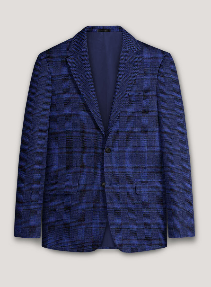 Italian Prato Ultramarine Check Linen Jacket - StudioSuits