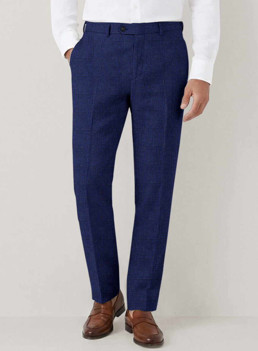 Italian Prato Ultramarine Check Linen Pants - StudioSuits