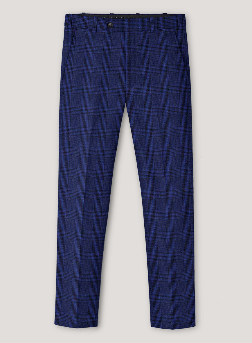 Italian Prato Ultramarine Check Linen Pants - StudioSuits