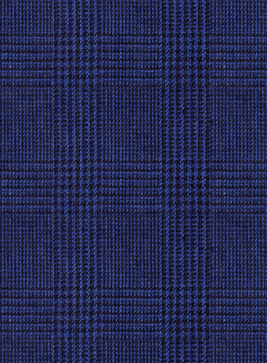 Italian Prato Ultramarine Check Linen Pants - StudioSuits