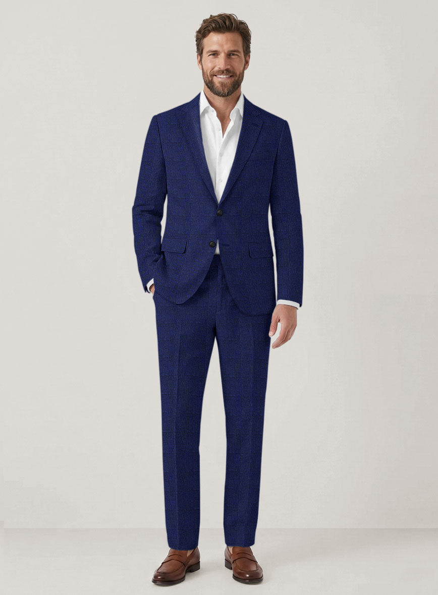 Italian Prato Ultramarine Check Linen Suit - StudioSuits