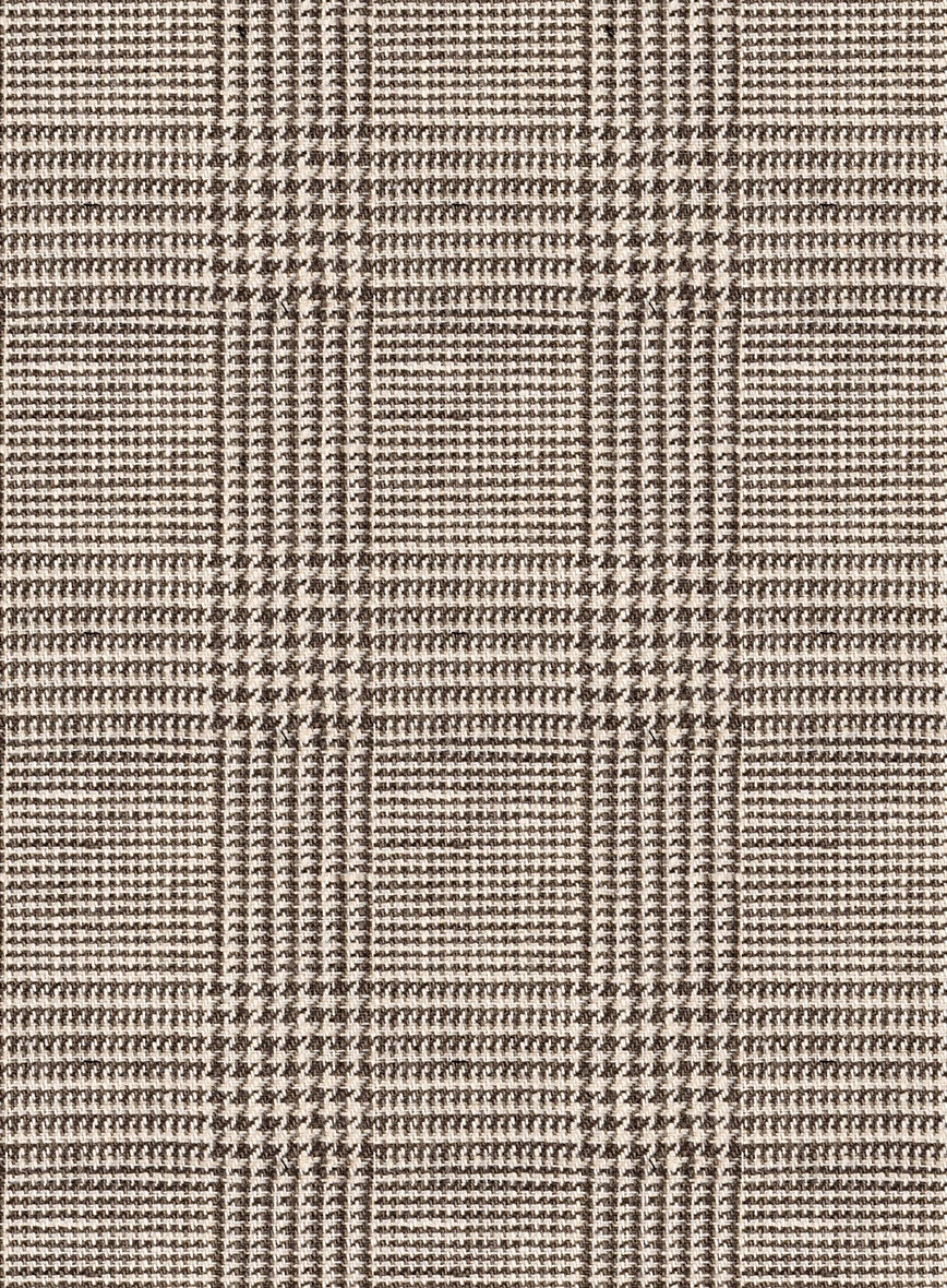 Italian Prato Umber Brown Check Linen Pants - StudioSuits