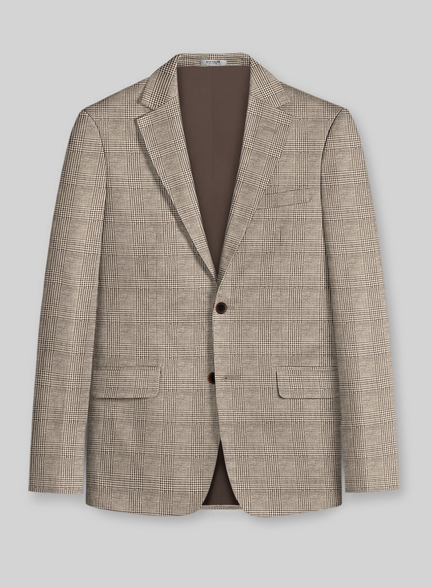 Italian Prato Umber Brown Check Linen Jacket - StudioSuits