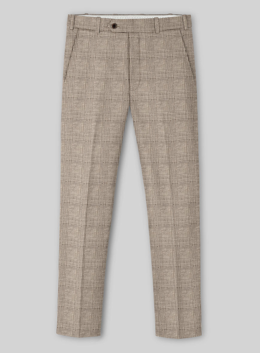 Italian Prato Umber Brown Check Linen Pants - StudioSuits