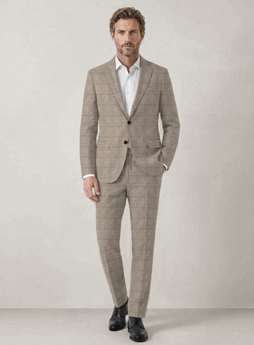 Italian Prato Umber Brown Check Linen Suit - StudioSuits