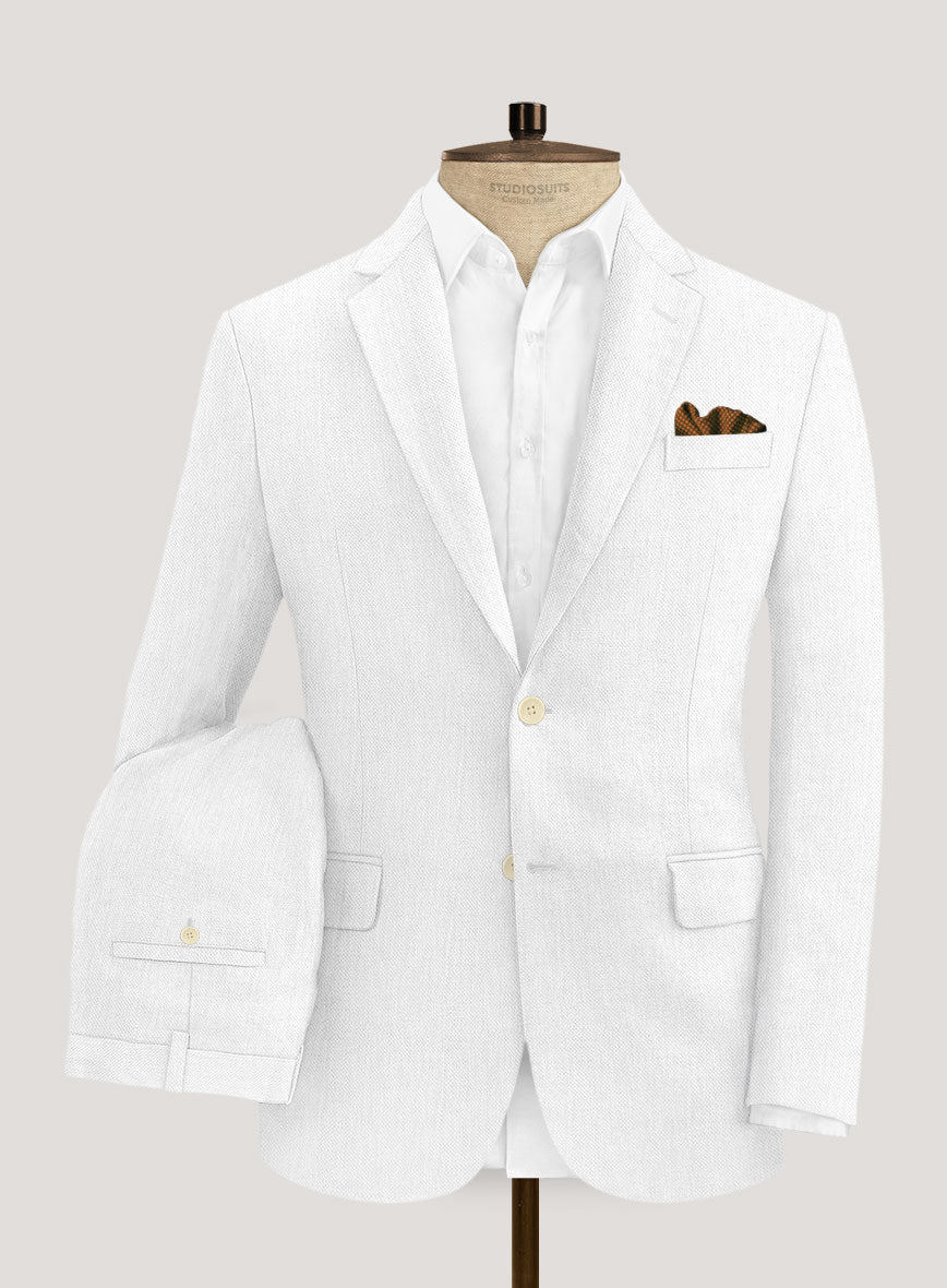 Italian Prato White Dobby Linen Suit - StudioSuits