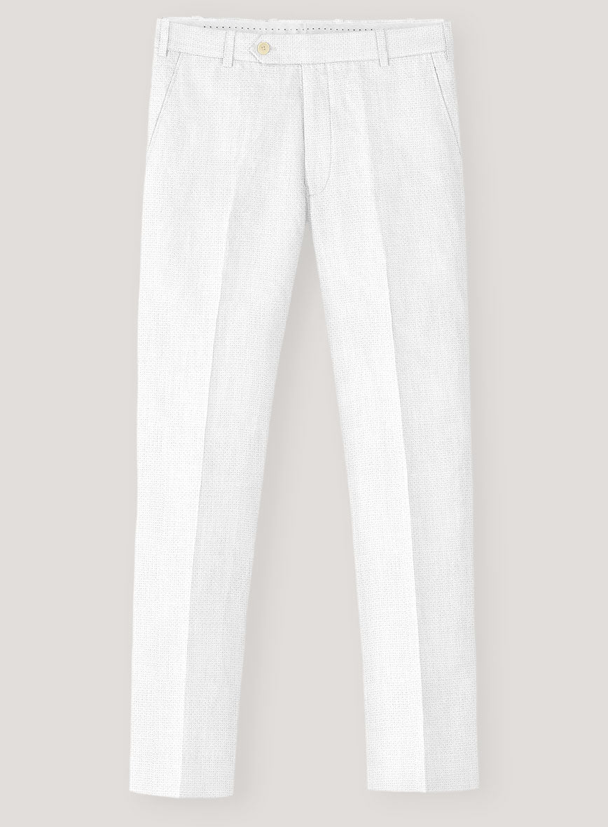Italian Prato White Dobby Linen Pants - StudioSuits