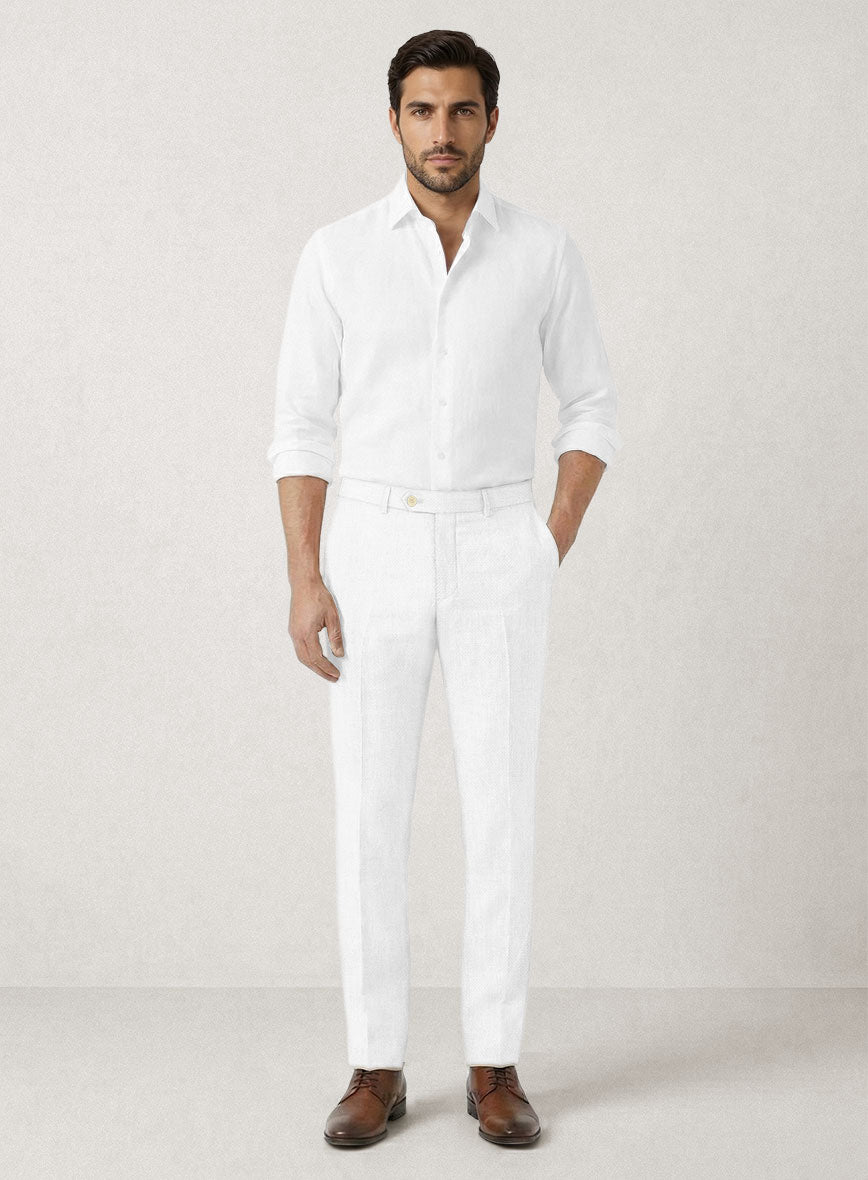Italian Prato White Dobby Linen Pants - StudioSuits