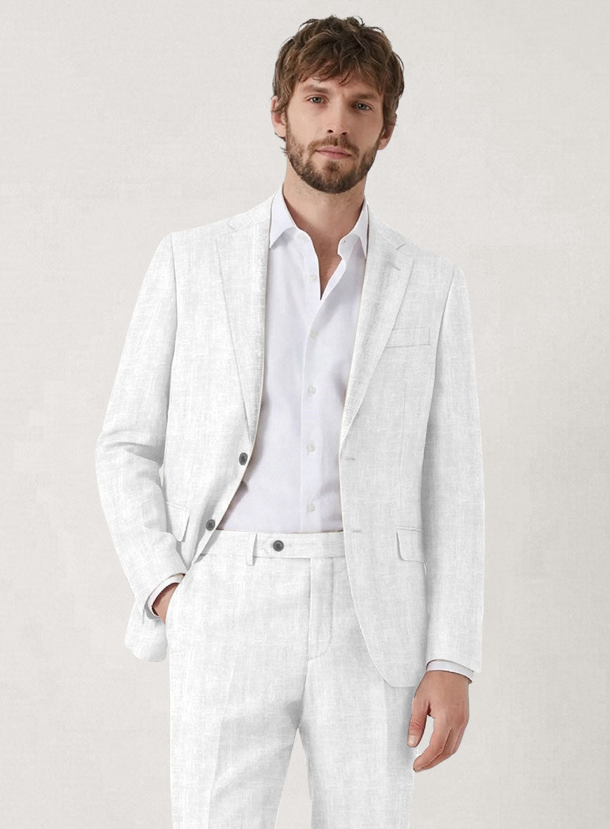 Italian Prato White Herringbone Linen Jacket - StudioSuits