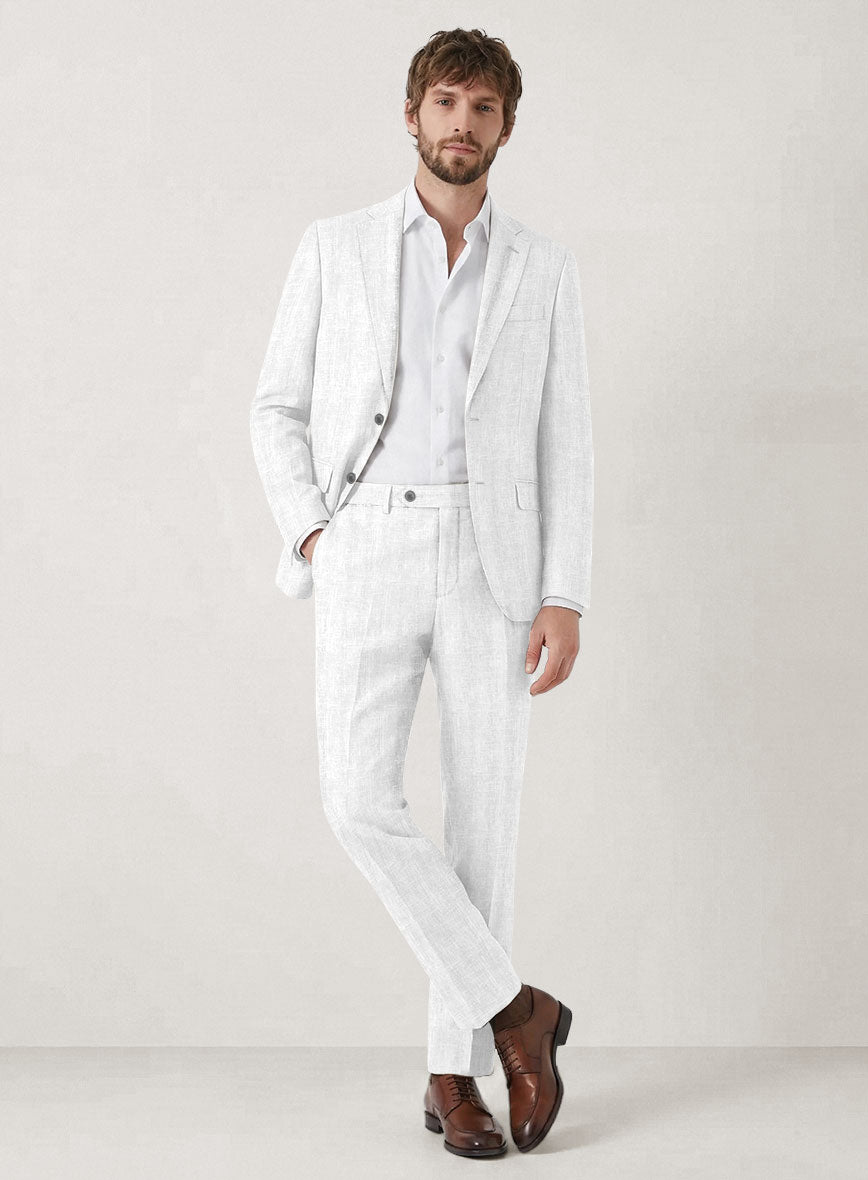 Italian Prato White Herringbone Linen Suit - StudioSuits