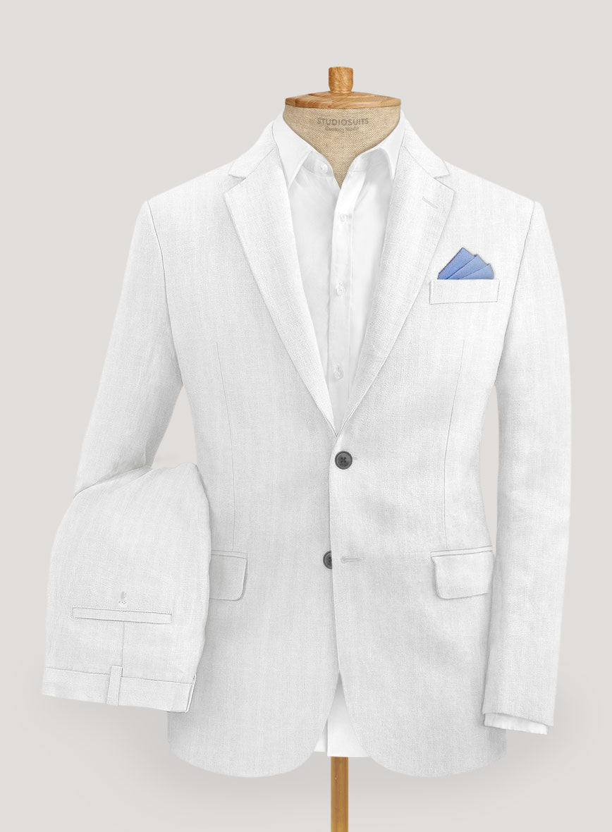 Italian Prato White Herringbone Linen Suit - StudioSuits