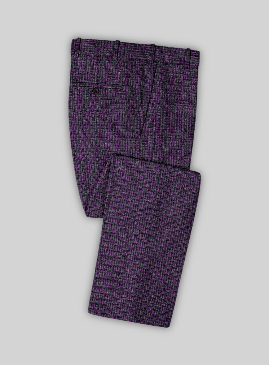 Italian Purple Houndstooth Tweed Pants - StudioSuits