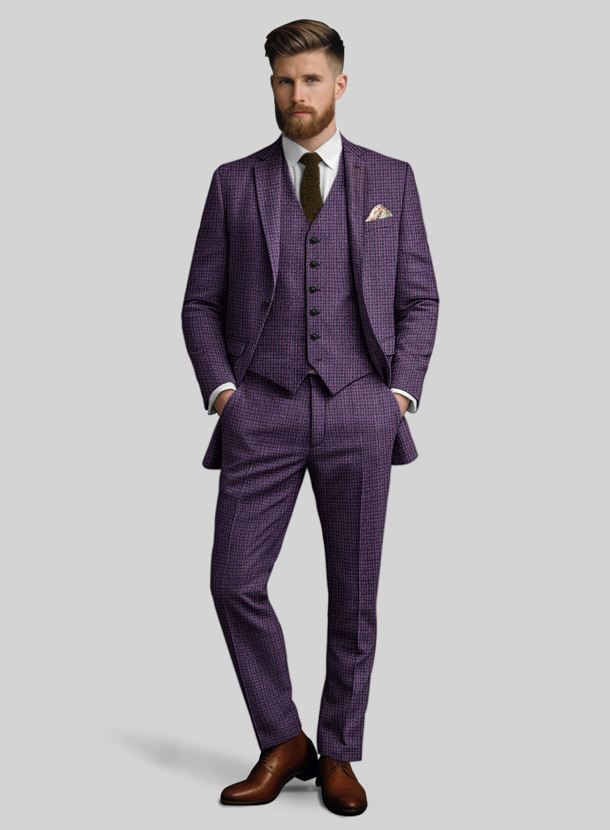 Italian Purple Houndstooth Tweed Suit - StudioSuits