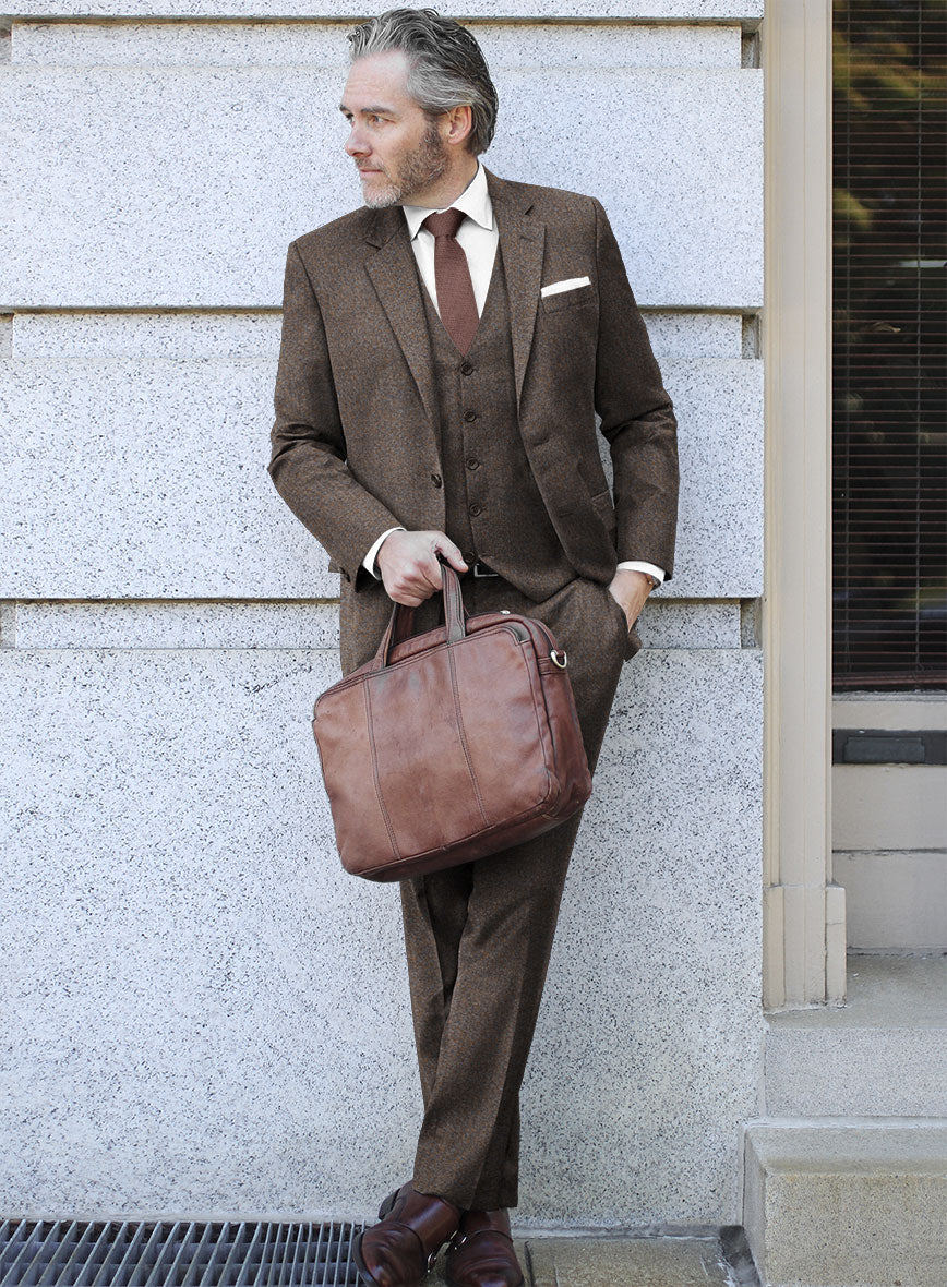 Italian Quelo Brown Twill Flannel Suit - StudioSuits