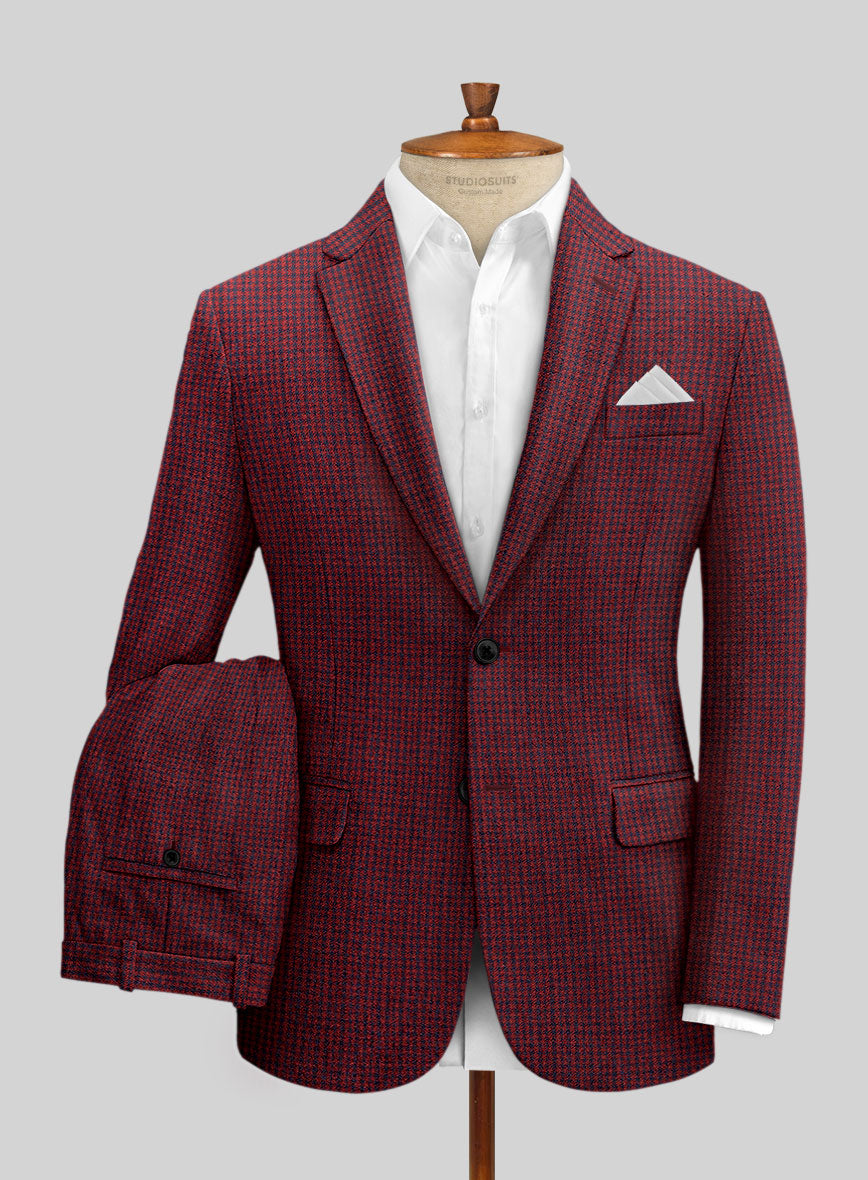 Italian Red Houndstooth Tweed Suit - StudioSuits