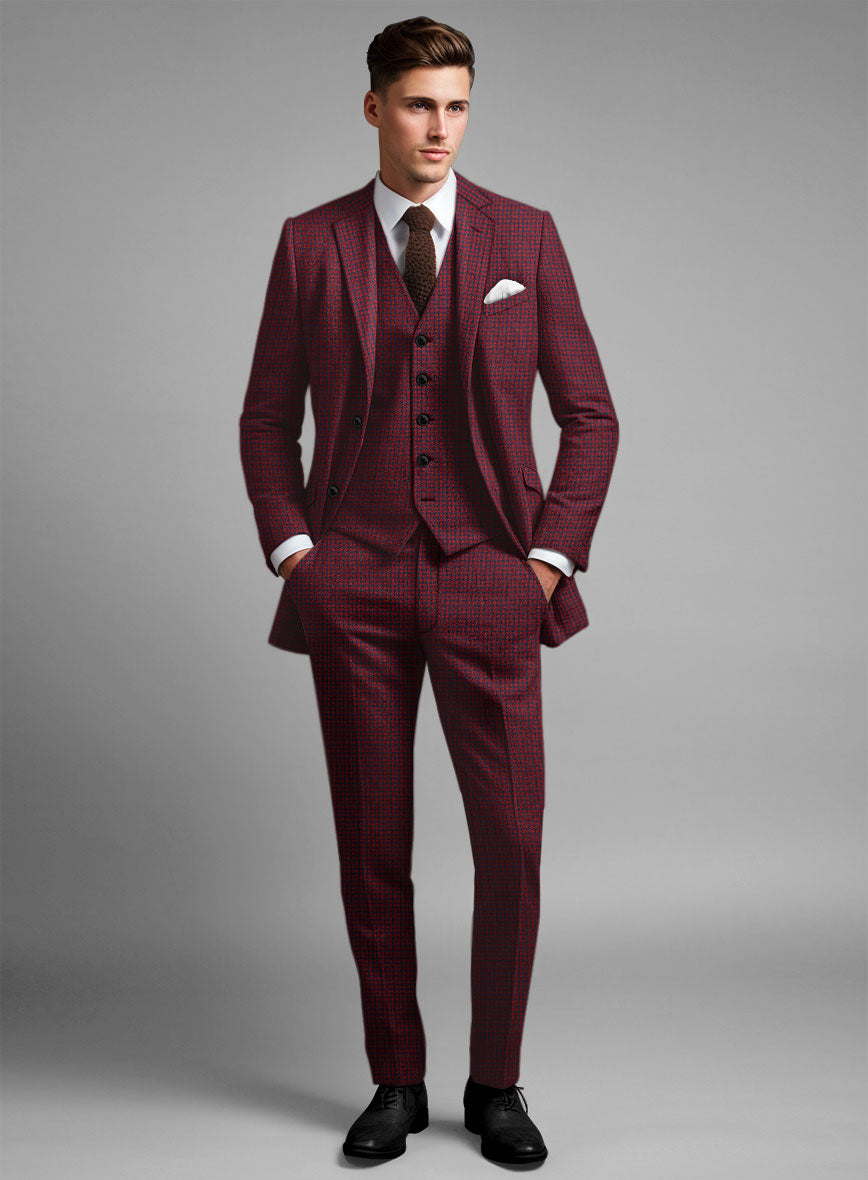 Italian Red Houndstooth Tweed Suit - StudioSuits