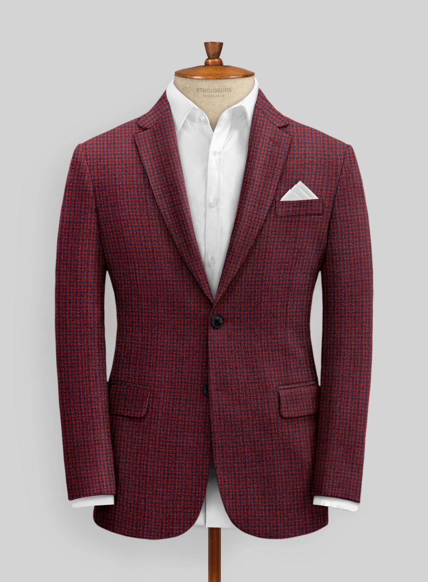 Italian Red Houndstooth Tweed Suit - StudioSuits