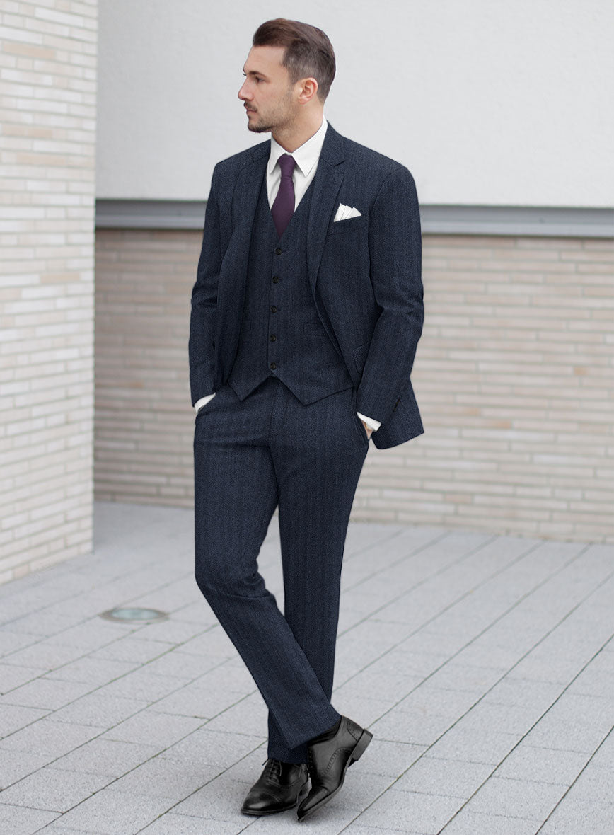 Italian Royal Blue Herringbone Flannel Suit - StudioSuits