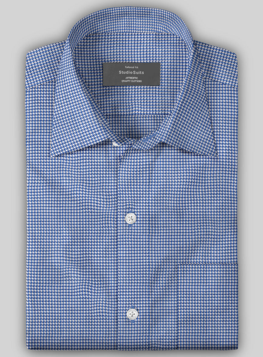 Italian Royal Blue Houndstooth Shirt - StudioSuits