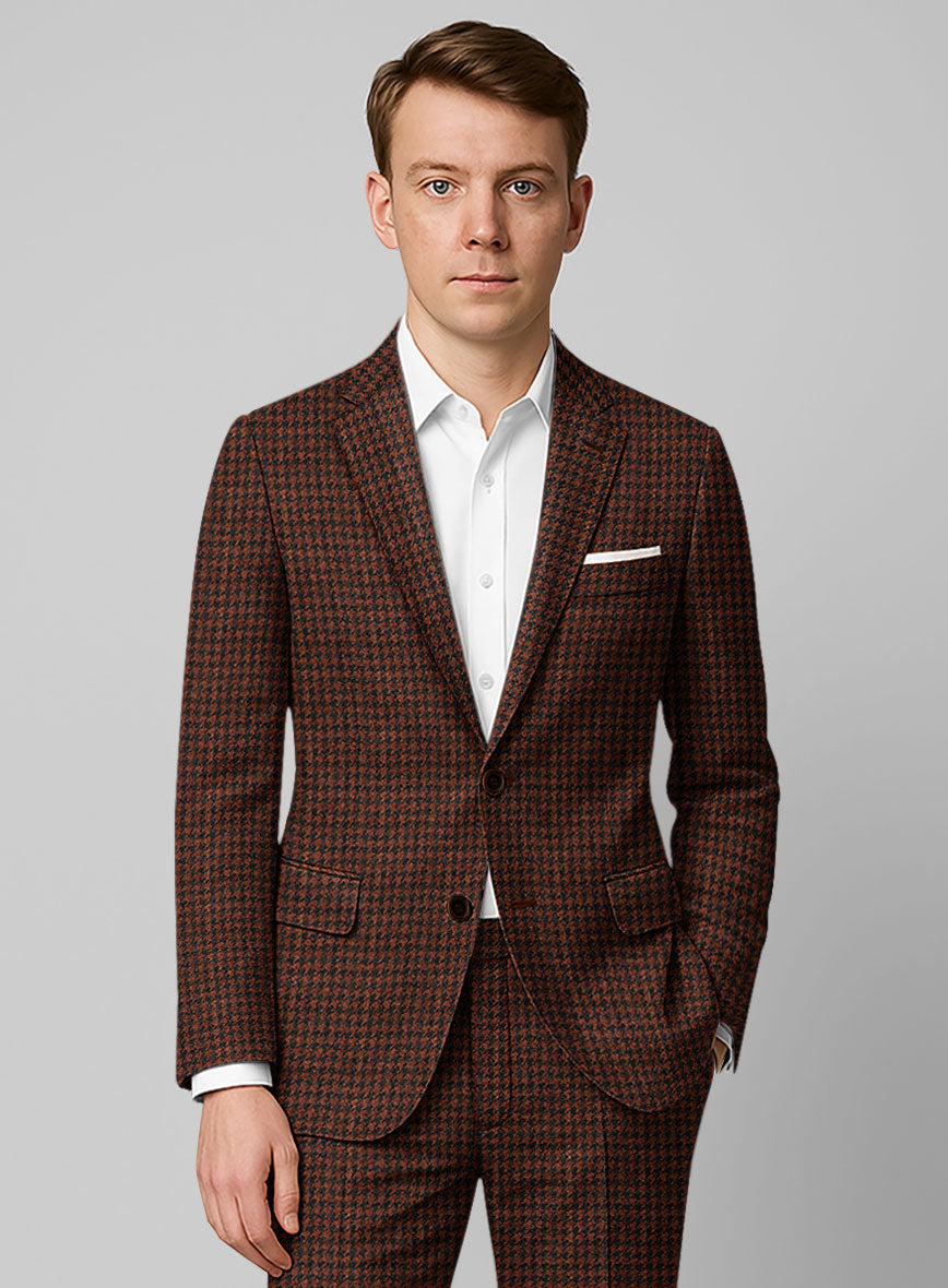 Italian Rust Houndstooth Tweed Jacket - StudioSuits