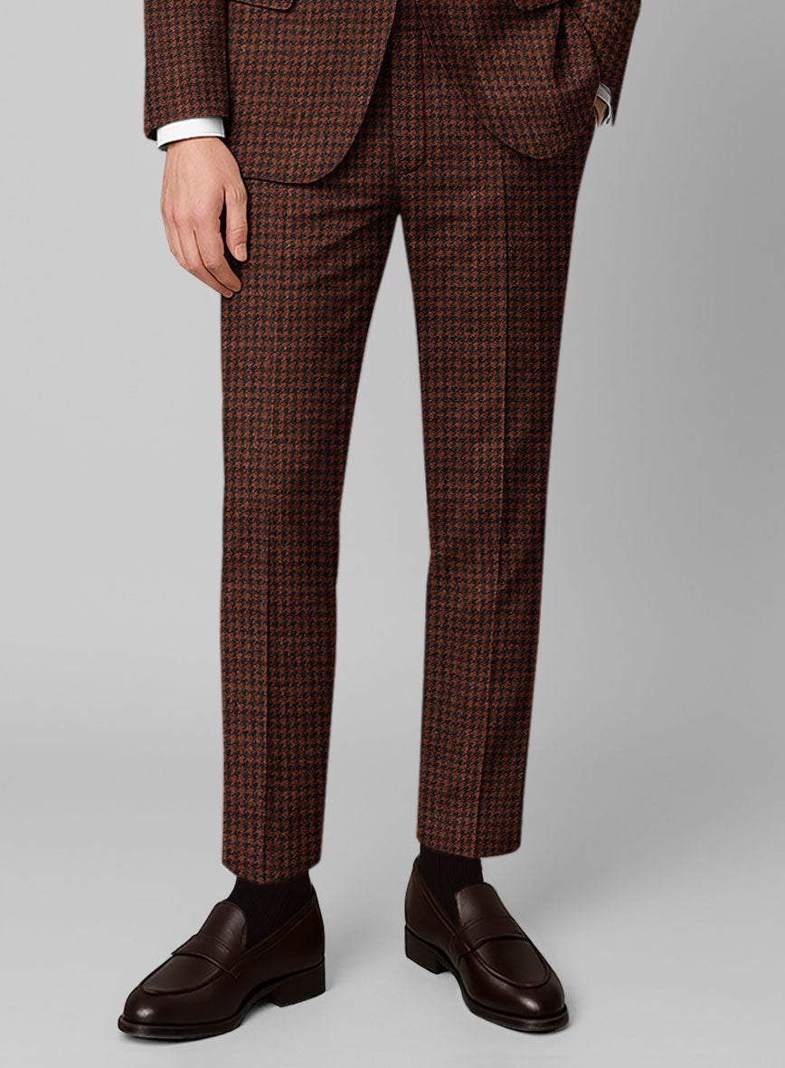 Italian Rust Houndstooth Tweed Pants - StudioSuits