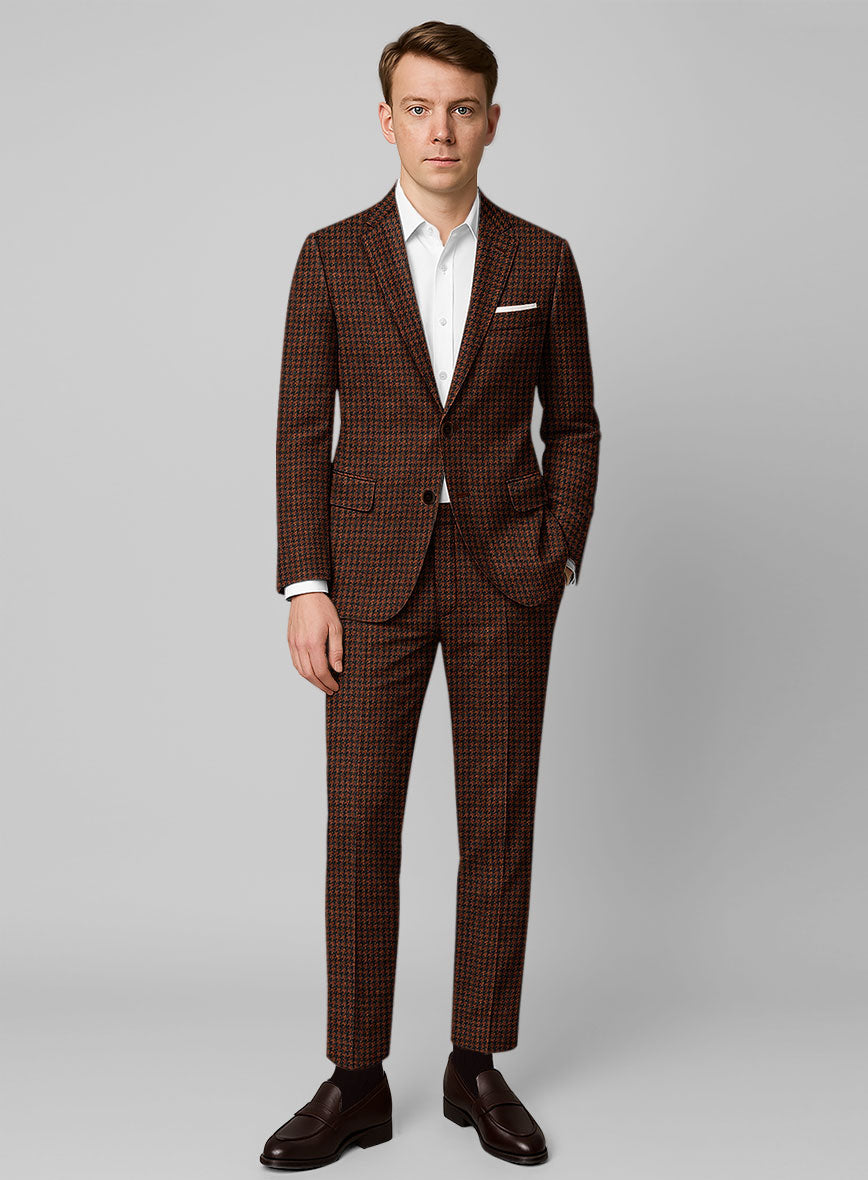 Italian Rust Houndstooth Tweed Suit - StudioSuits