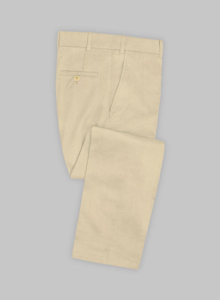 Italian Sand Beige Cotton Stretch Pants - StudioSuits