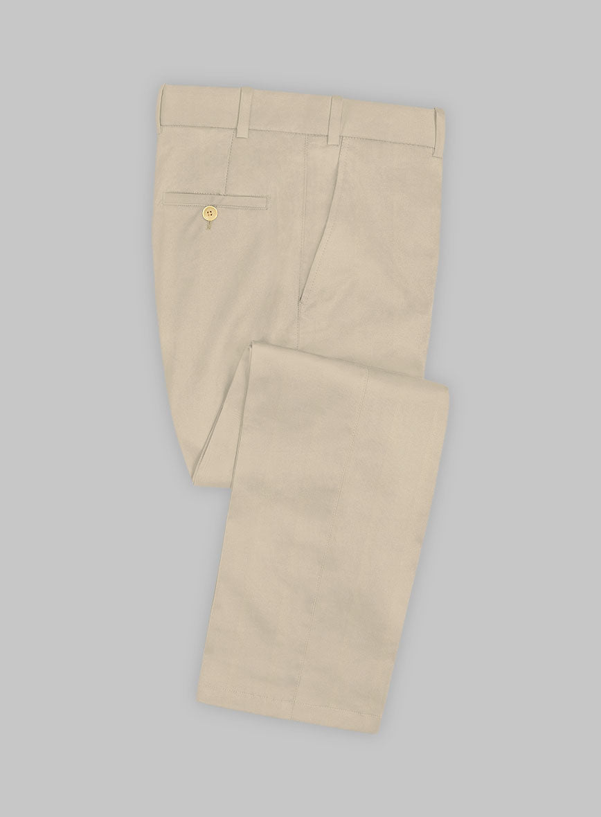 Italian Sand Beige Cotton Stretch Pants - StudioSuits