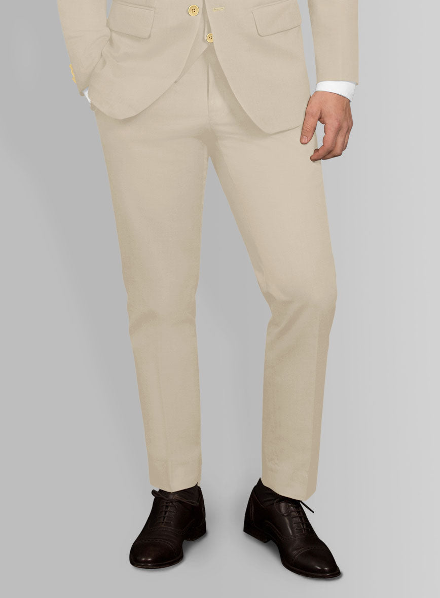 Italian Sand Beige Cotton Stretch Pants - StudioSuits