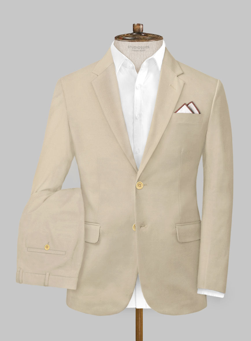 Italian Sand Beige Cotton Stretch Suit - StudioSuits