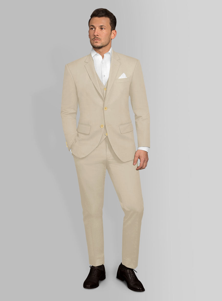 Italian Sand Beige Cotton Stretch Suit - StudioSuits