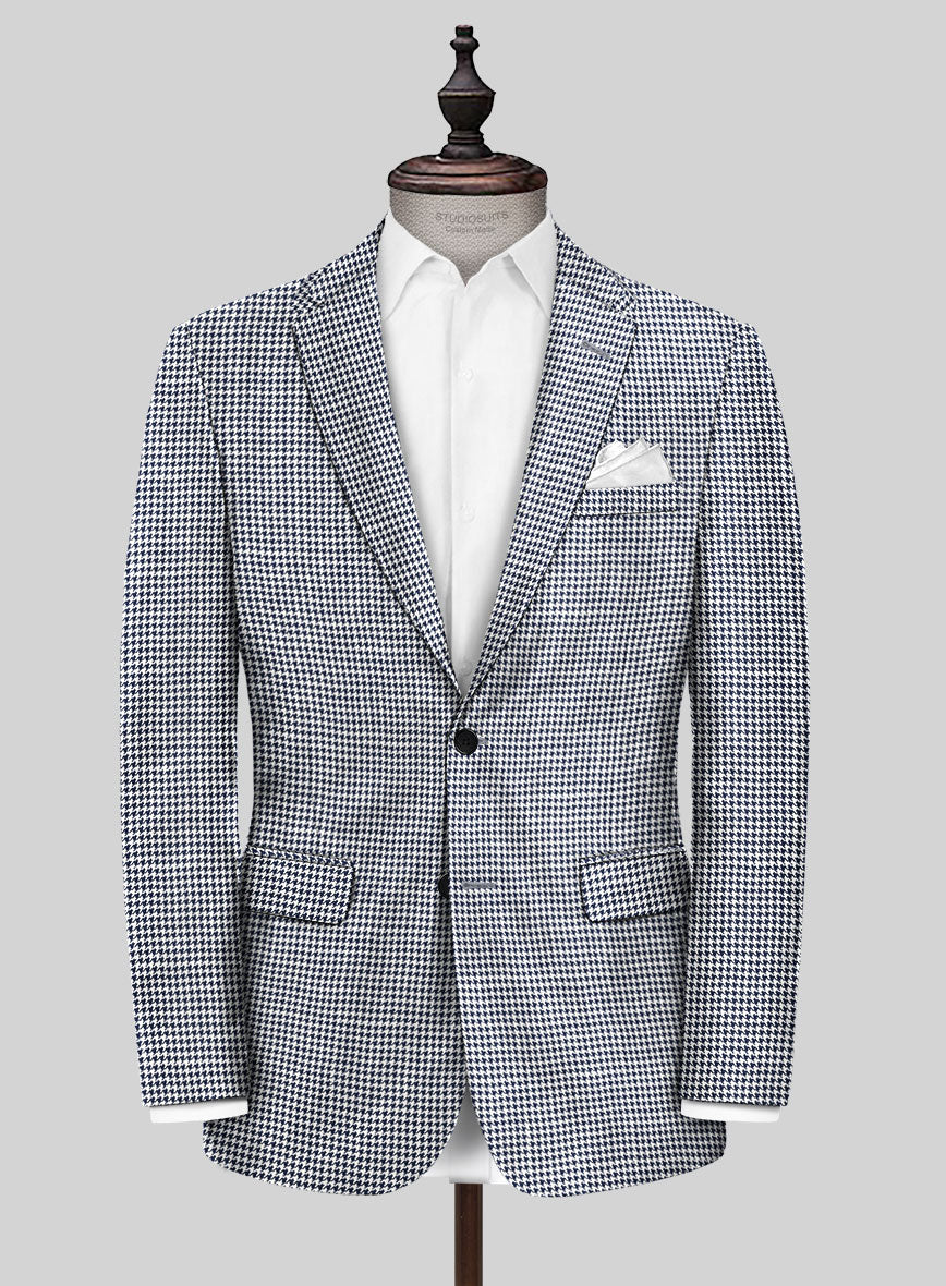 Italian Silk Blue Houndstooth Jacket - StudioSuits