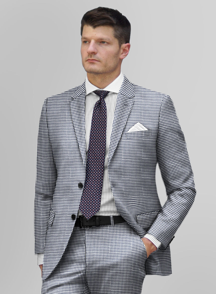 Italian Silk Blue Houndstooth Jacket - StudioSuits