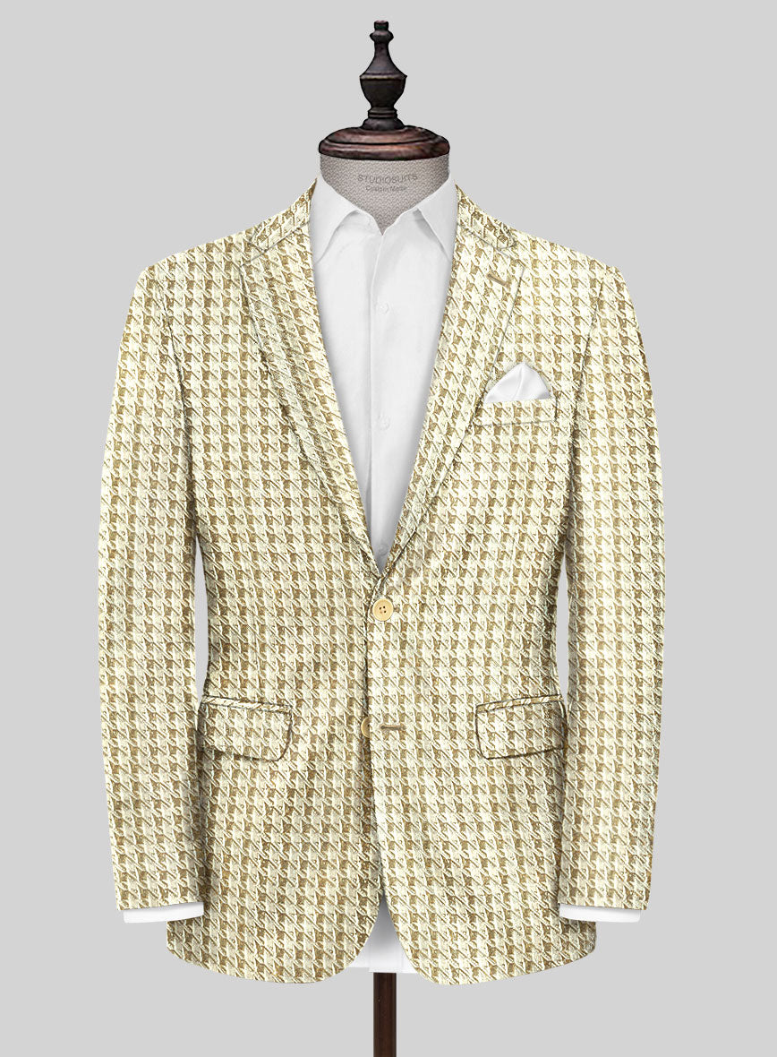 Italian Silk Golden Houndstooth Jacket - StudioSuits