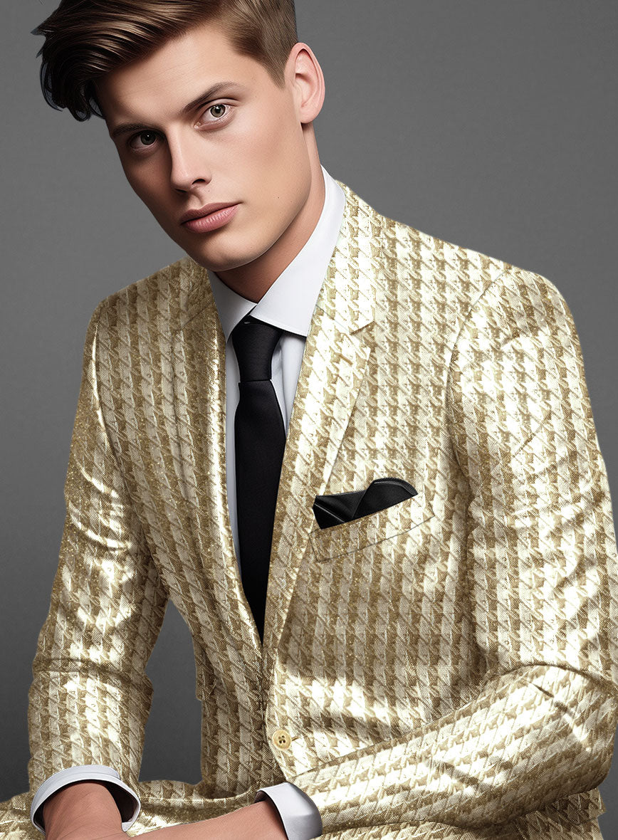 Italian Silk Golden Houndstooth Jacket - StudioSuits
