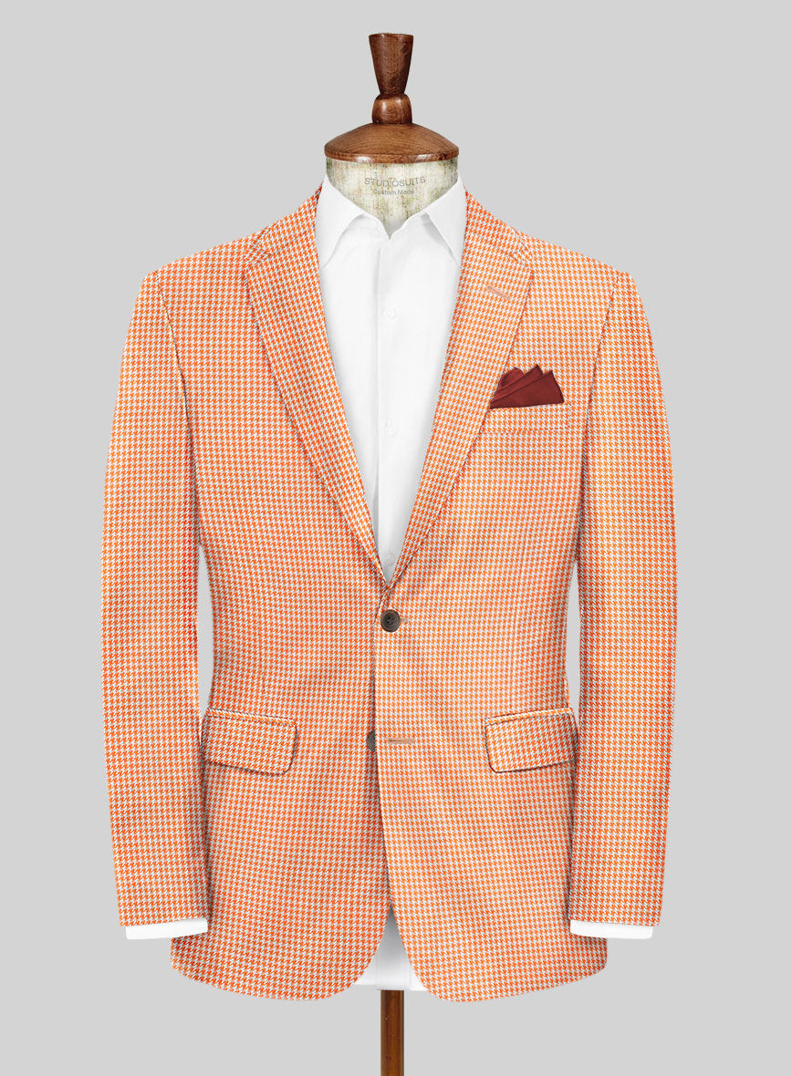 Italian Silk Orange Houndstooth Jacket - StudioSuits