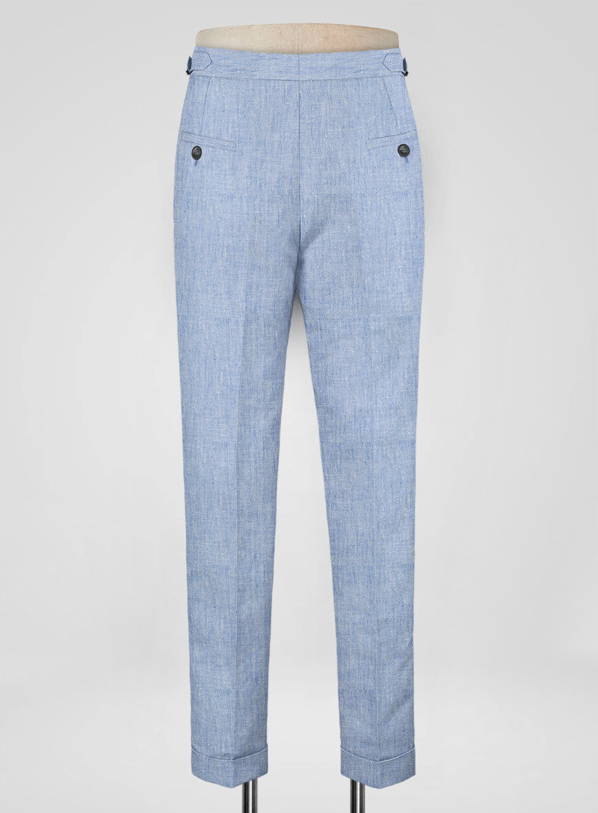 Italian Sky Blue Linen Highland Trousers - StudioSuits