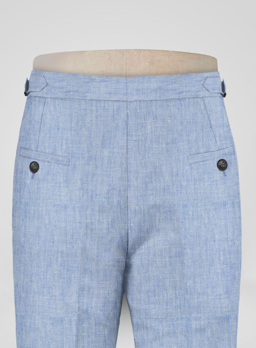 Italian Sky Blue Linen Highland Trousers - StudioSuits