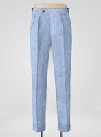 Italian Sky Blue Linen Highland Trousers - StudioSuits