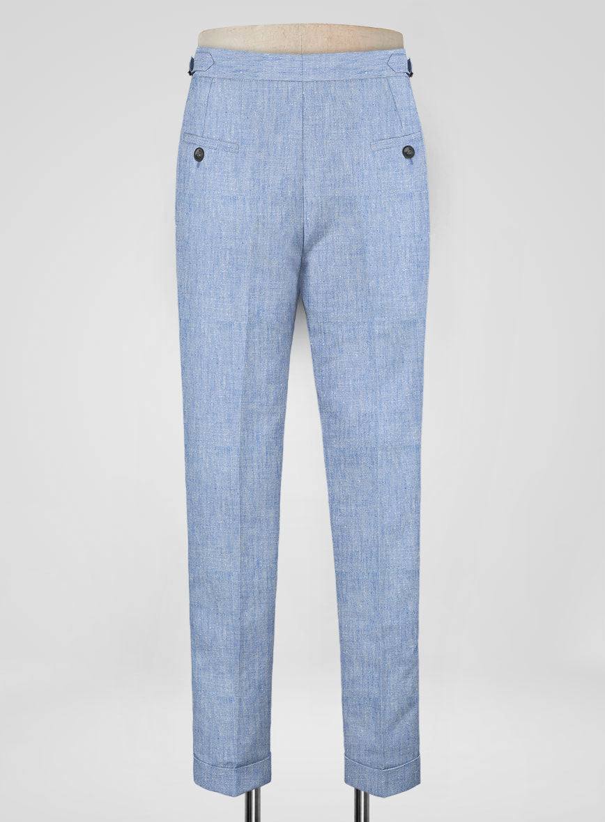 Italian Sky Blue Linen Highland Trousers - StudioSuits