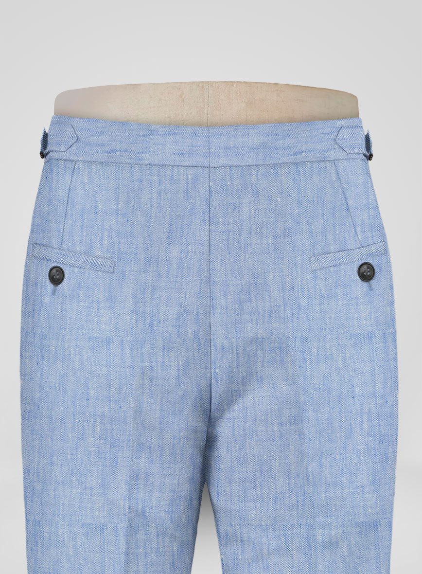 Italian Sky Blue Linen Highland Trousers - StudioSuits