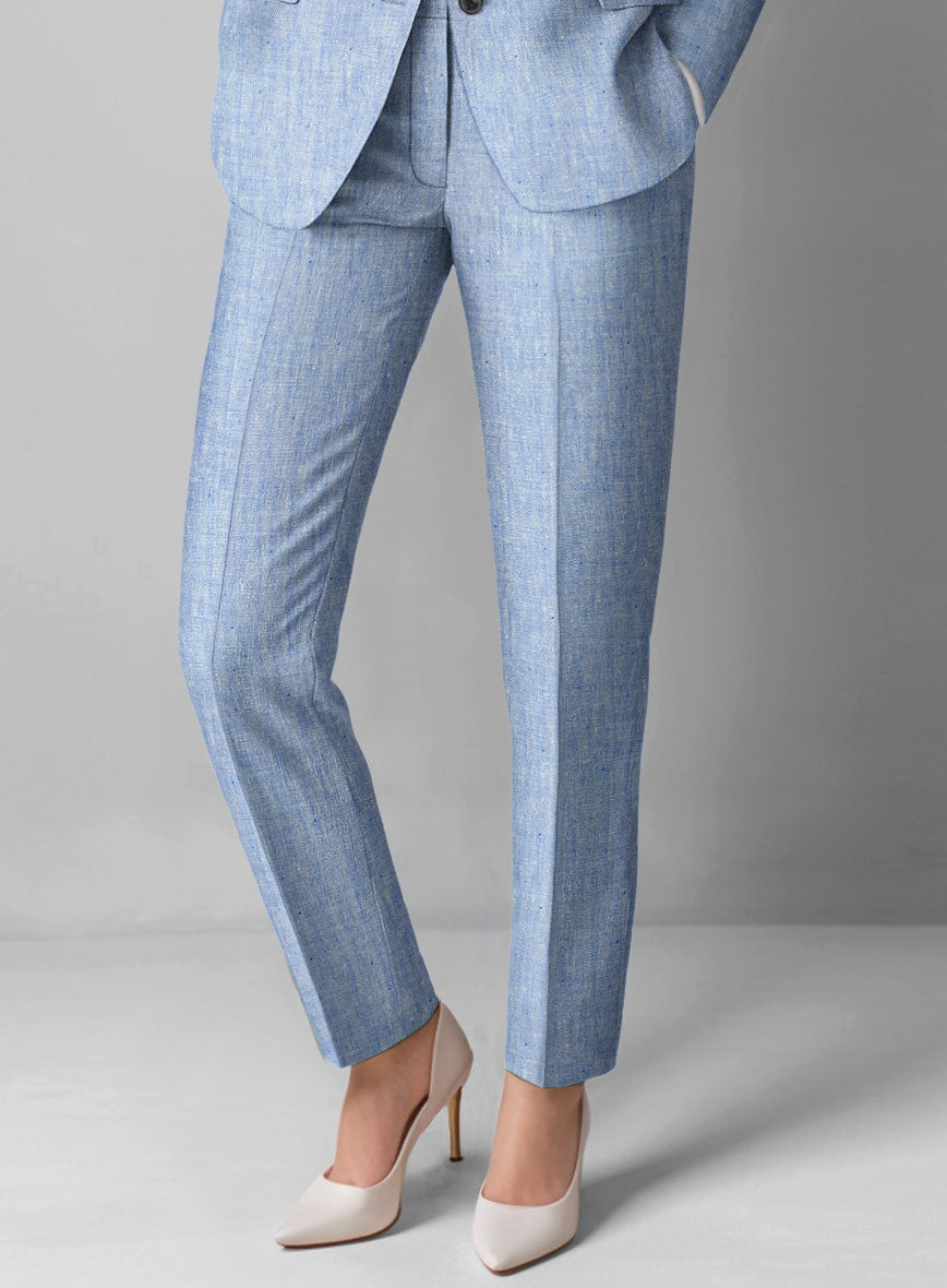 Women's Italian Sky Blue Linen Pants - StudioSuits