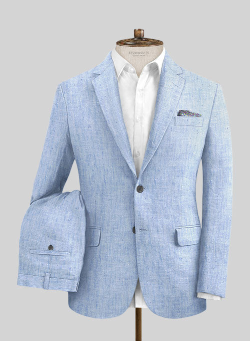 Italian Sky Blue Linen Suit - StudioSuits