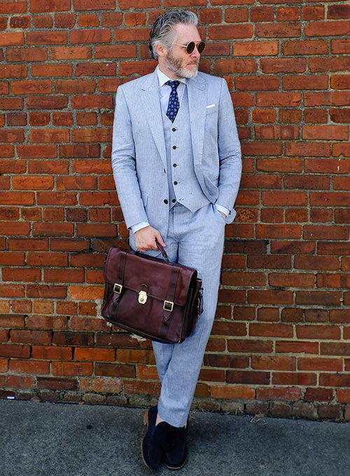 Italian Sky Blue Linen Suit - StudioSuits