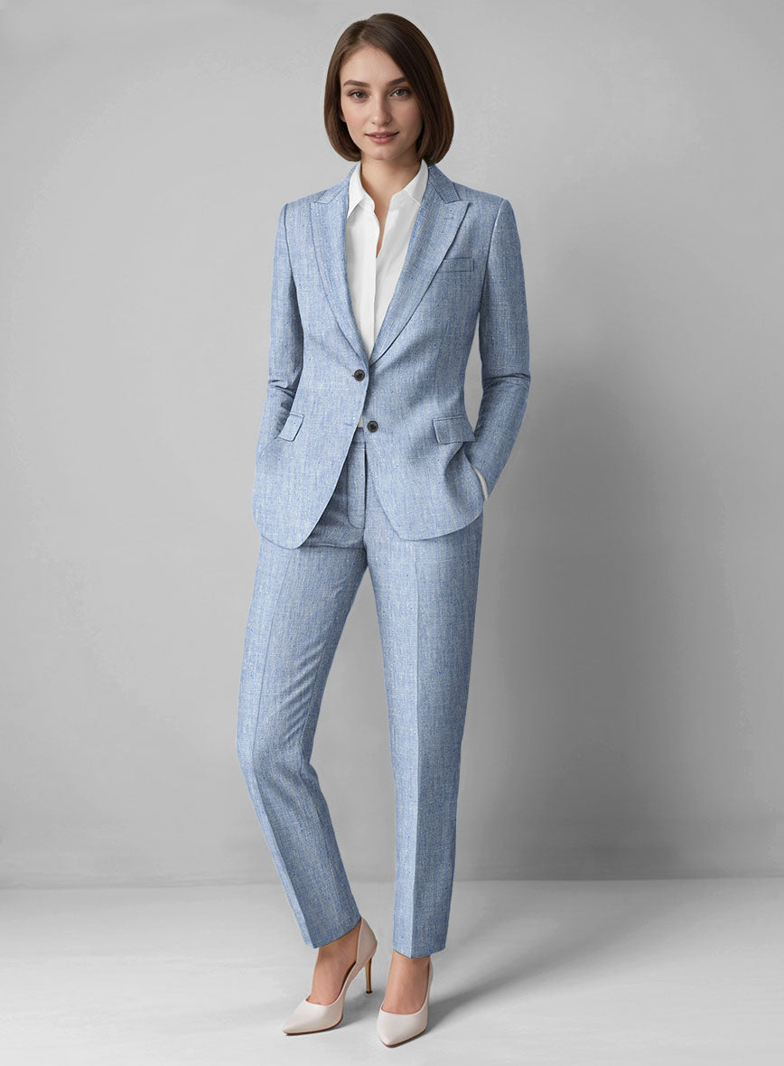 Women's Italian Sky Blue Linen Suit - StudioSuits