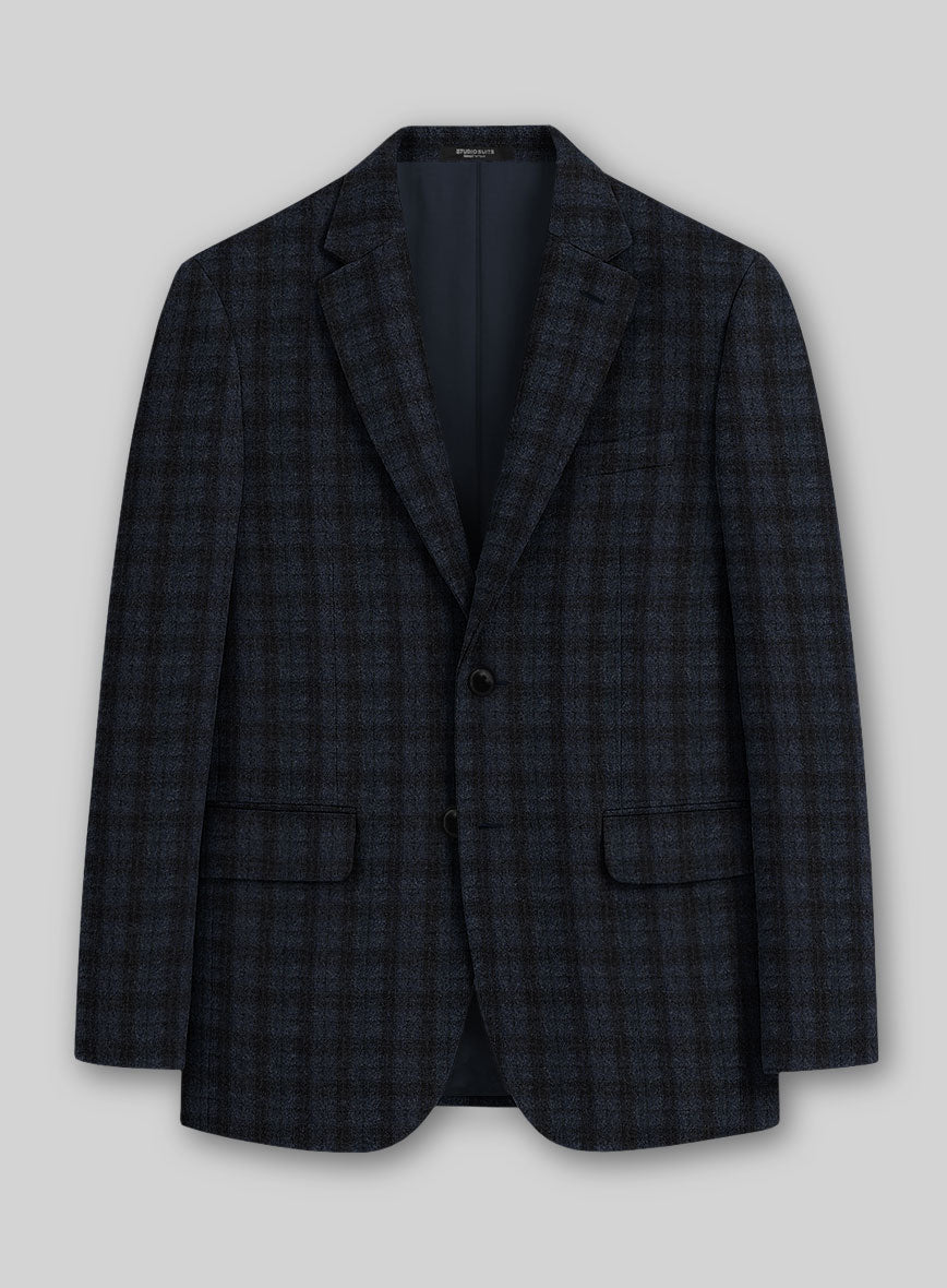 Italian Storm Navy Check Tweed Jacket - StudioSuits